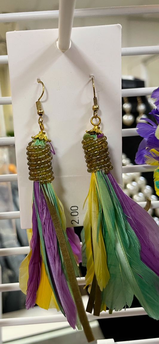 Mardi Gras Earrings-Feather