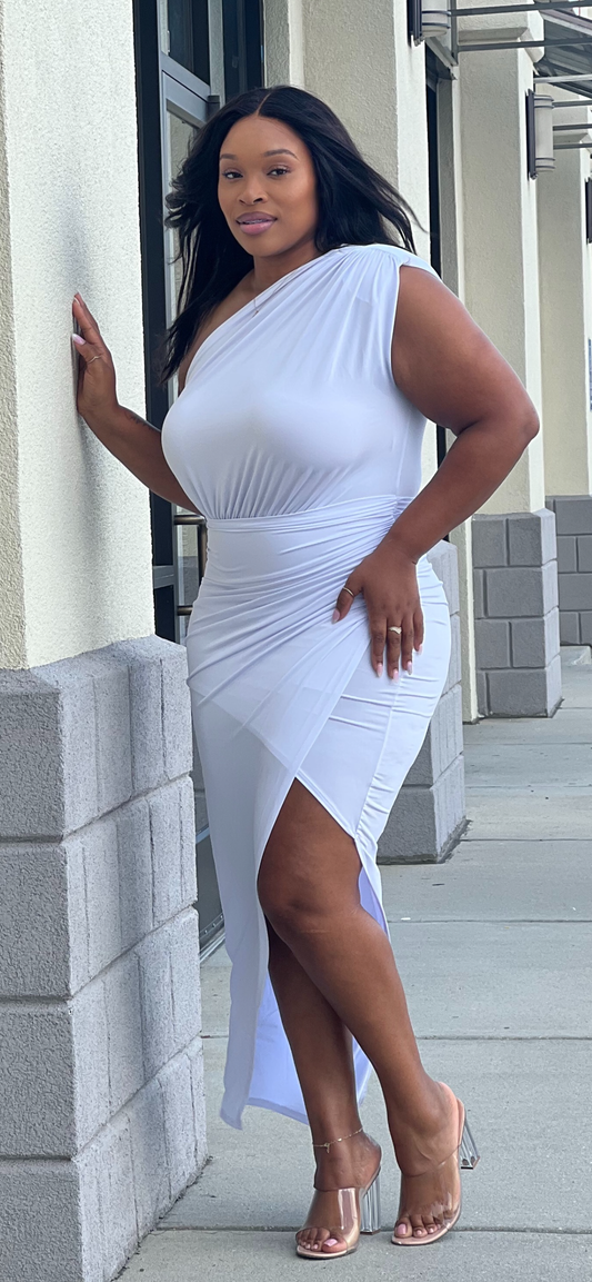 Asymmetrical Maxi Dress (White)