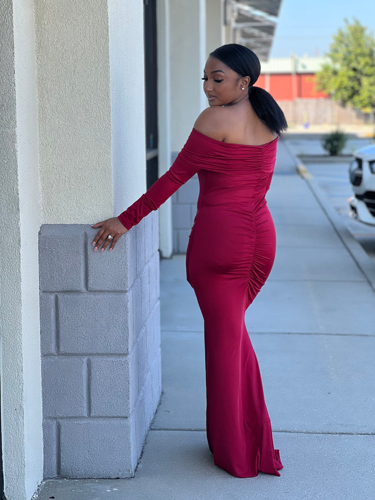 Off The Shoulder Maxi Dress (Berry Red)