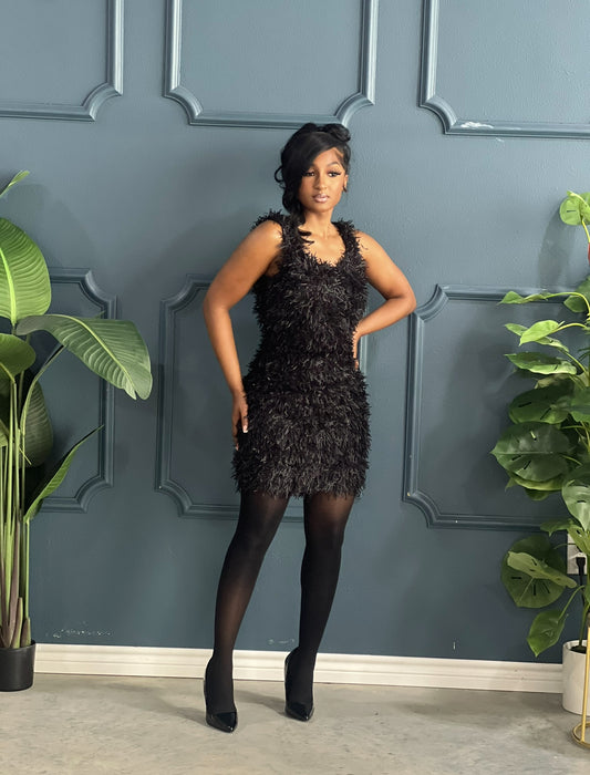 Shag Mini Dress-Black