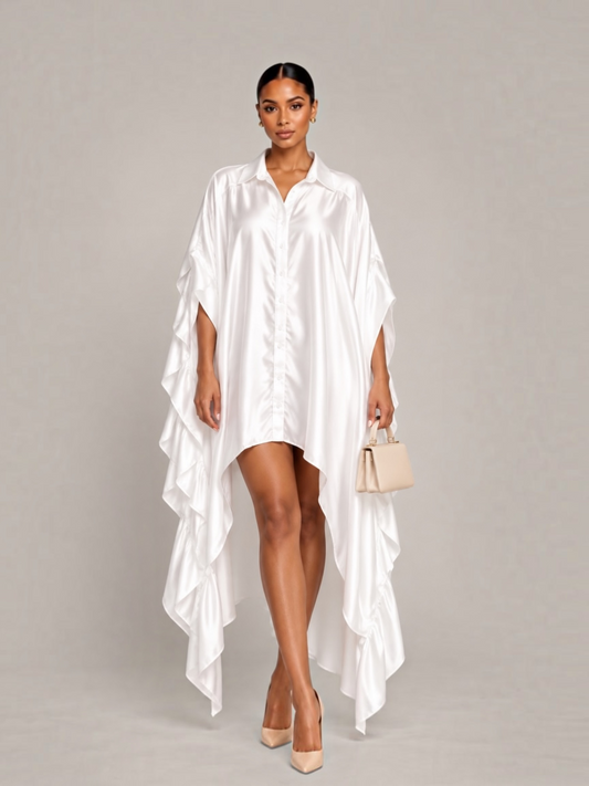 Batwing Shirt Dress-White