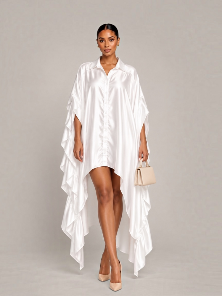 Batwing Shirt Dress-White