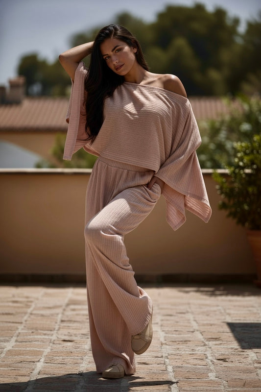 Crinkle Party Set-Nude Blush