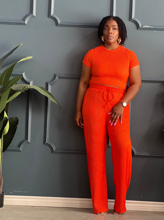 Casual Crinkle Set-Orange