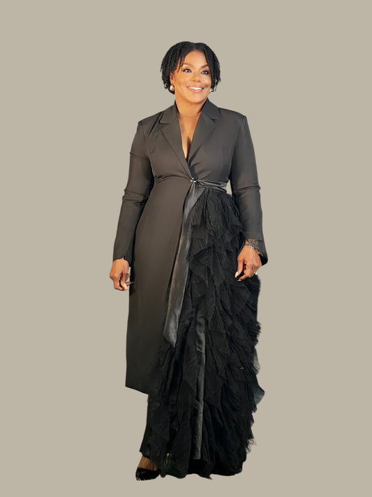 The Dramatic Black Maxi Blazer