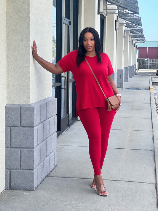 Round Neck Comfy Set-Red