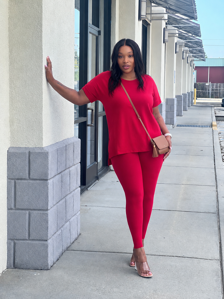 Round Neck Comfy Set-Red