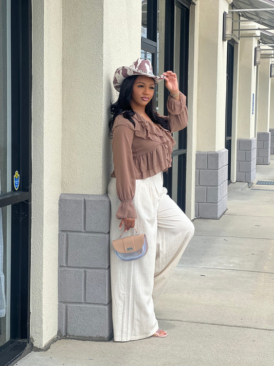 Cascading Ruffle Blouse (Mocha)
