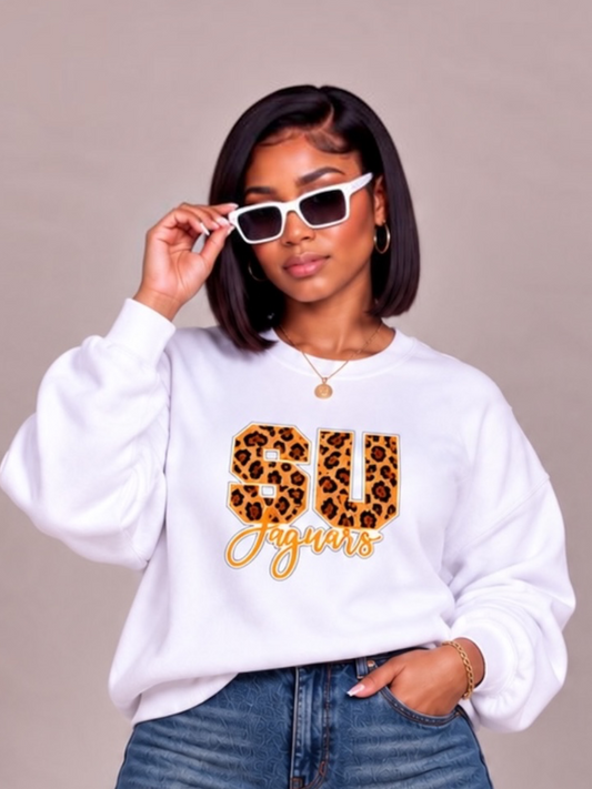 White SU Jaguars Print Patch Sweatshirt