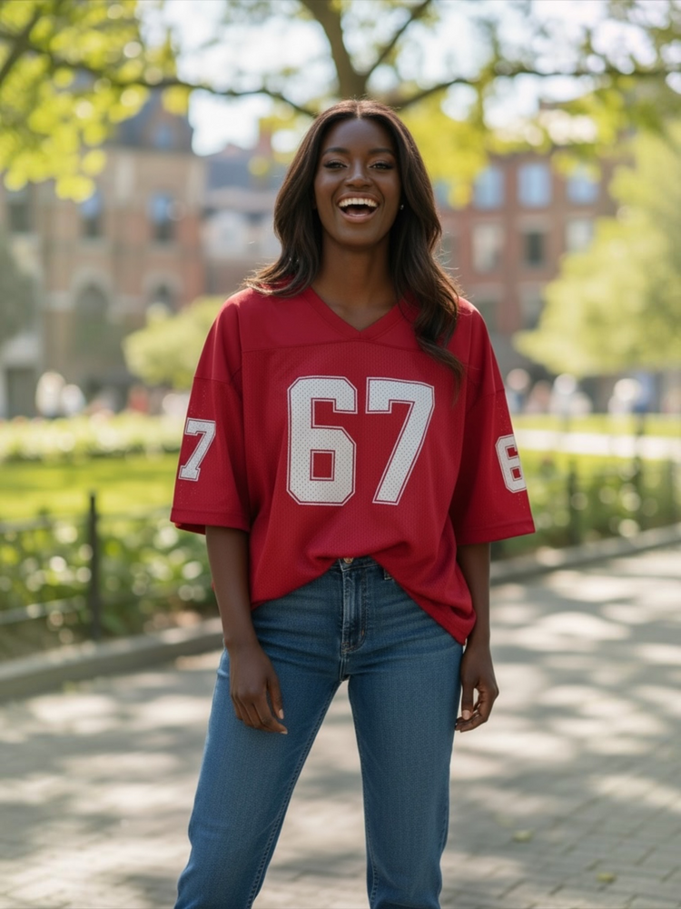 Oversized Game Day Jersey Top (Red)