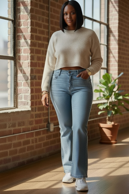 High Rise Front Yoke Jeans Plus