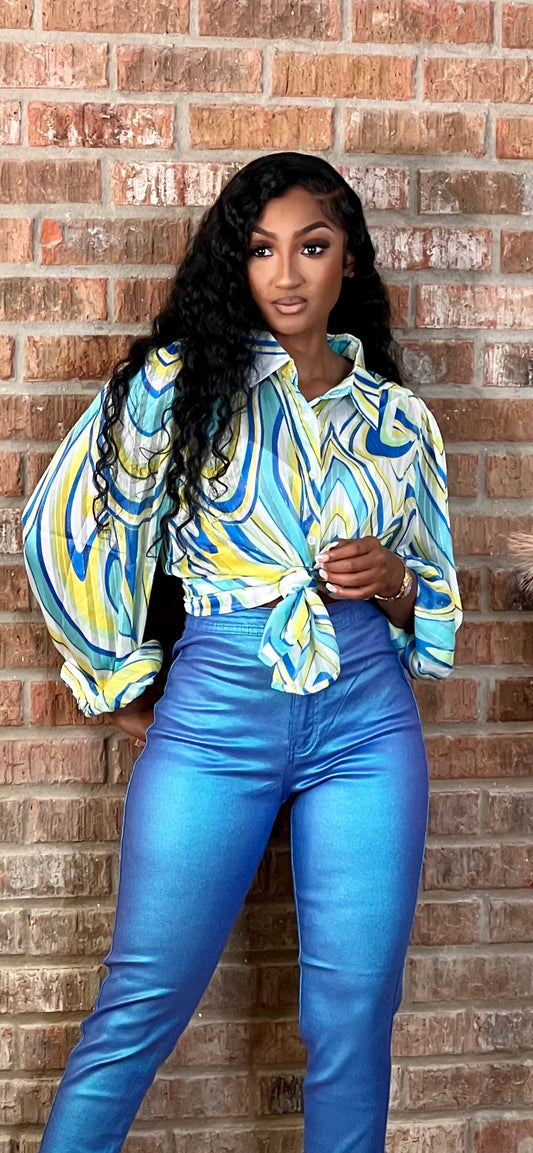 Warm Blue Fashion Blouse Top