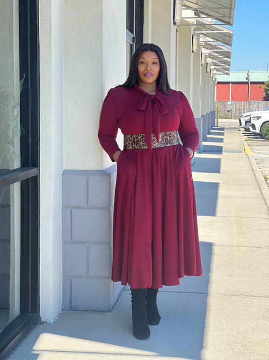 Fall Fashion Dress Plus-Burgundy