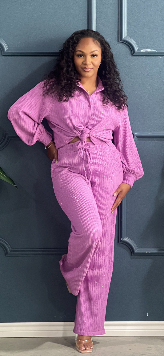 Casual Crinkle Lady Set-Lt Purple