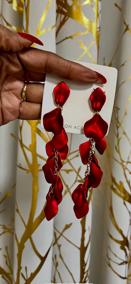 Chandelier Petal Earrings-Red