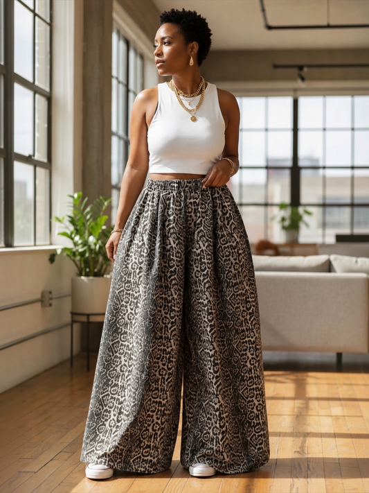 Animal Print Super Wide Leg Jeans
