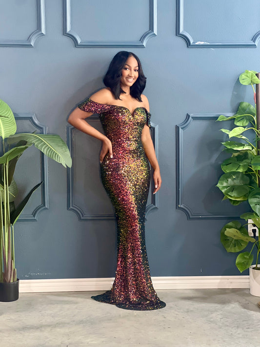New Sequin Off The Shoulder Gown