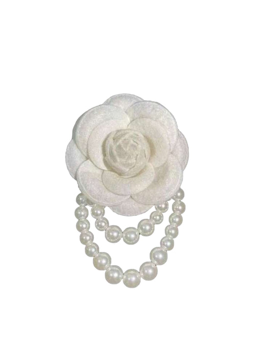 White Rose Pearl Brooch