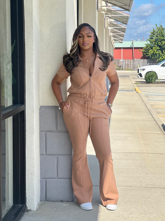 Short Sleeve Track Set-Mocha