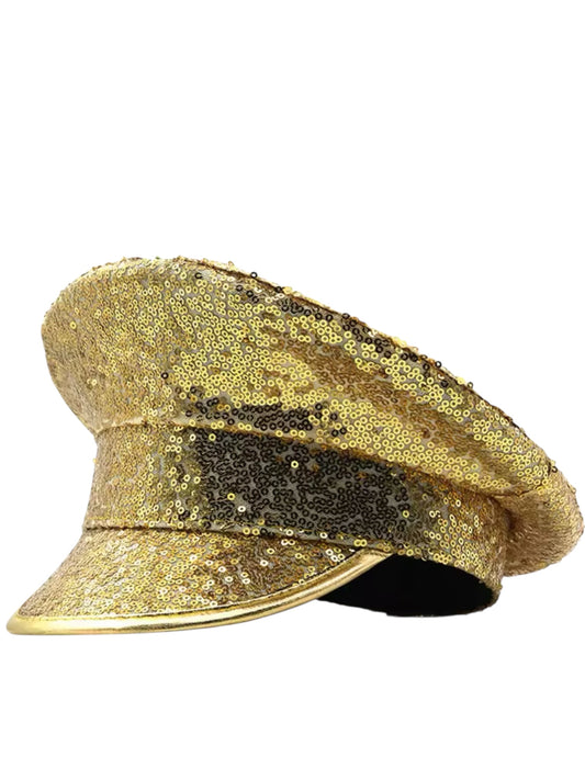 Mardi Gras Gold Sequin Captain Hat
