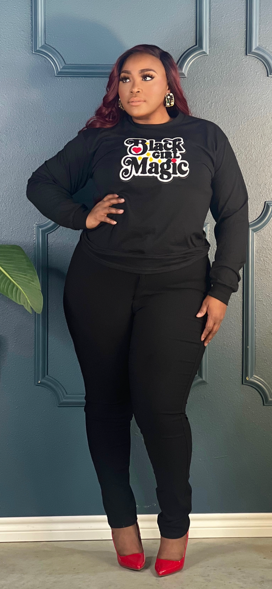 Black Girl Magic Patch Long Sleeve Tee Shirt-Black