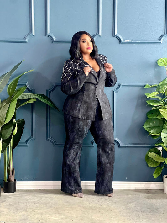 Crystal Black Washed Denim Suit Plus