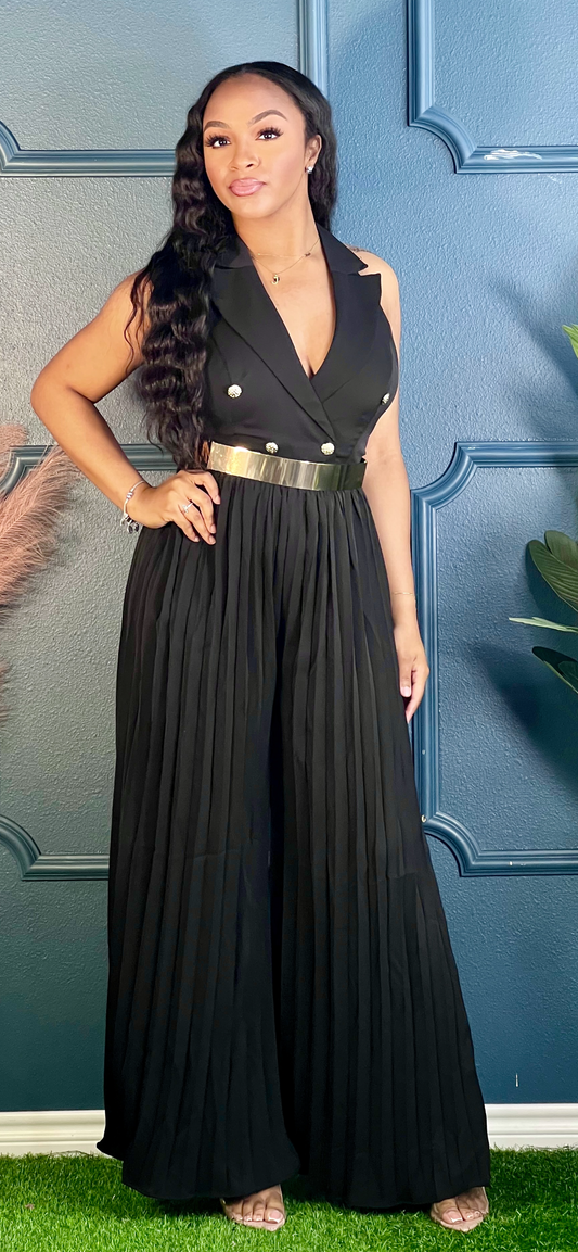 Seaux Pleated Jumpsuit-Black