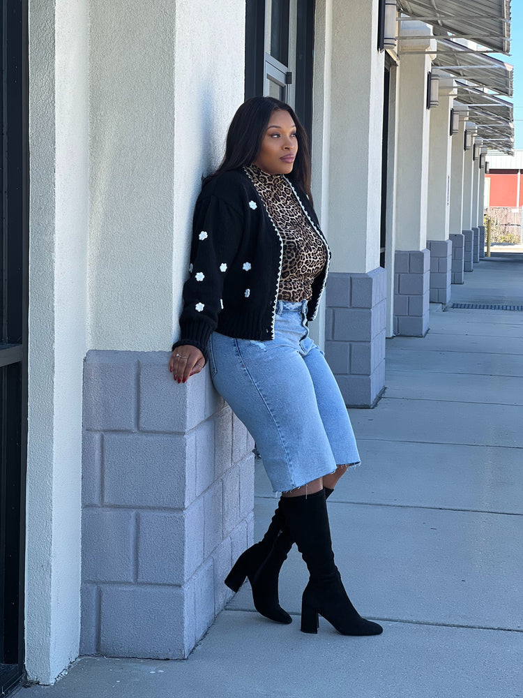 Black Petal Sweater Top