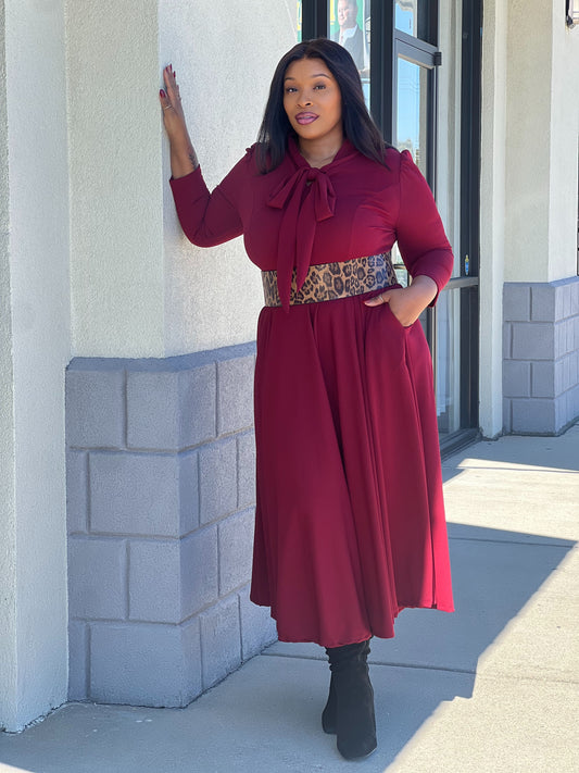 Fall Fashion Dress Plus-Burgundy