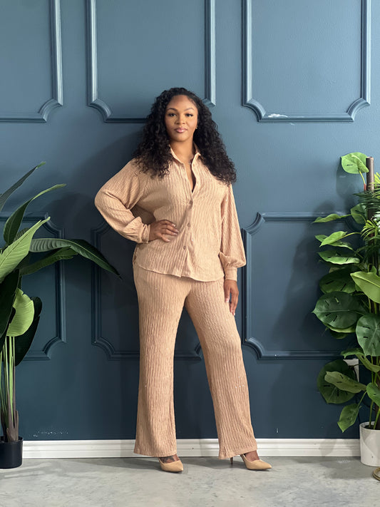Casual Crinkle Lady Set-Mocha