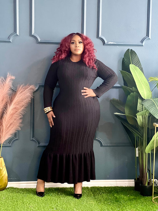 Black Cable Knit Dress Plus