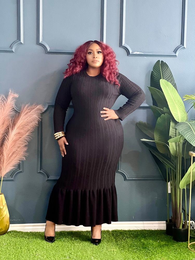Black Cable Knit Dress Plus