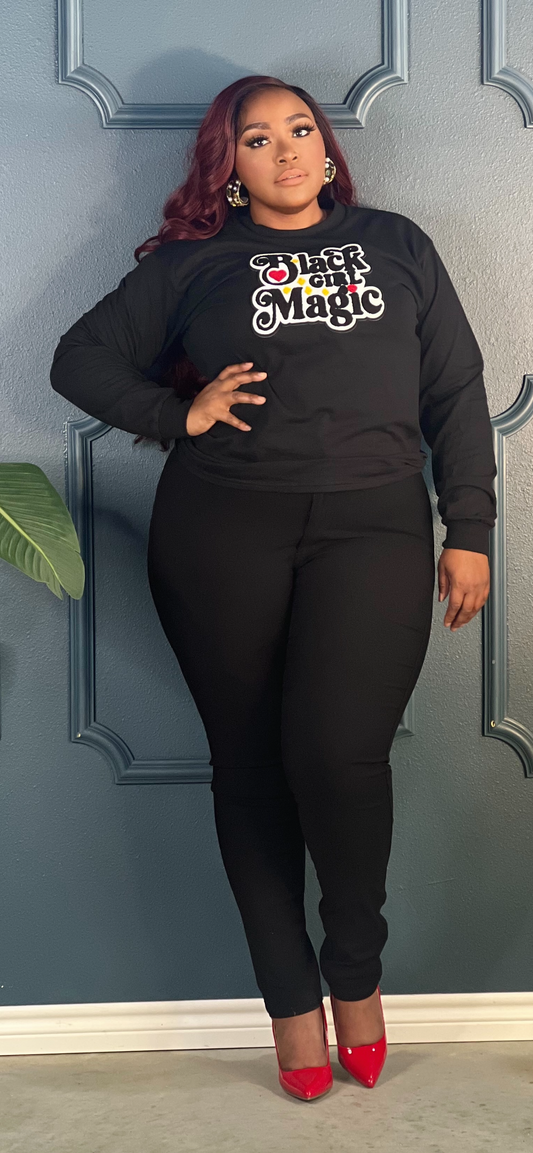 Black Girl Magic Patch Long Sleeve Tee Shirt-Black