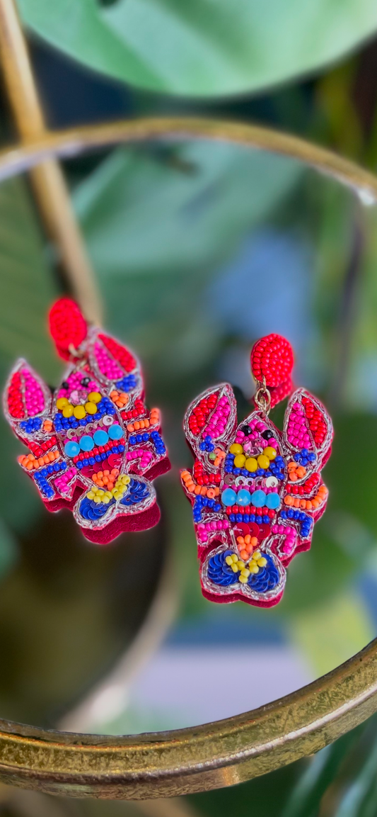 Colorful Beaded Crawfish Earrings Alc