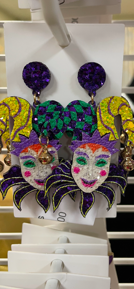 Mardi Gras Earrings-Joker