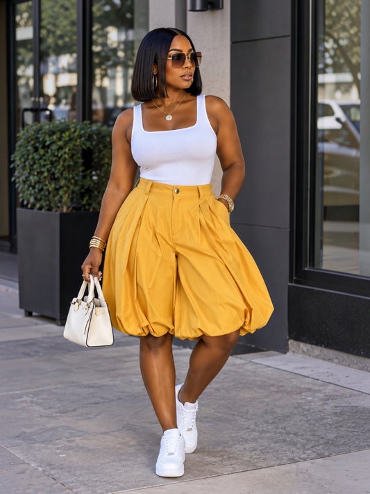 Balloon Shorts-Gold
