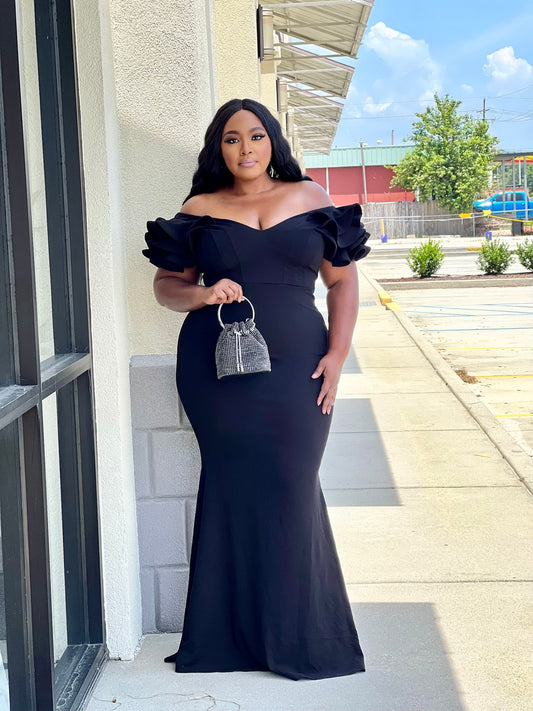 Ruffle My Shoulder Gown Plus