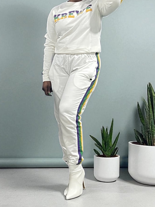 New Mardi Gras Jogger Pants Reg/Plus-White