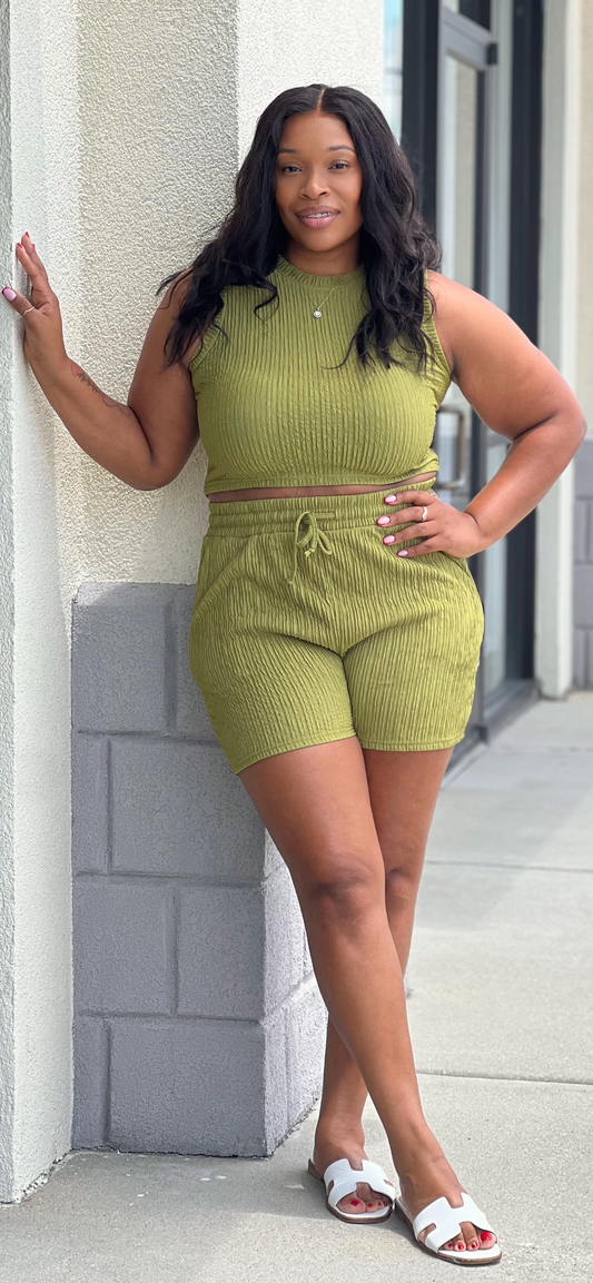 Casual Crinkle S Set-Olive