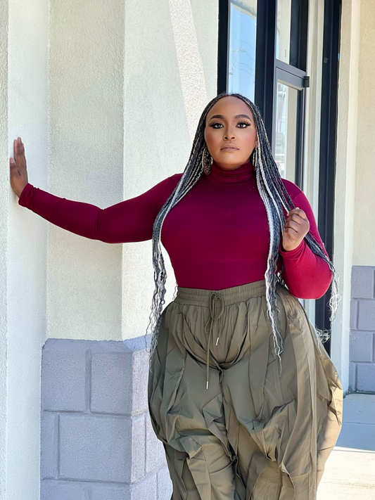 Chic Soft Turtleneck Top-Burgundy