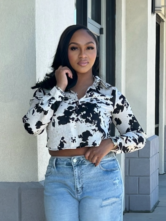 Cowhide Print Crop Shirt