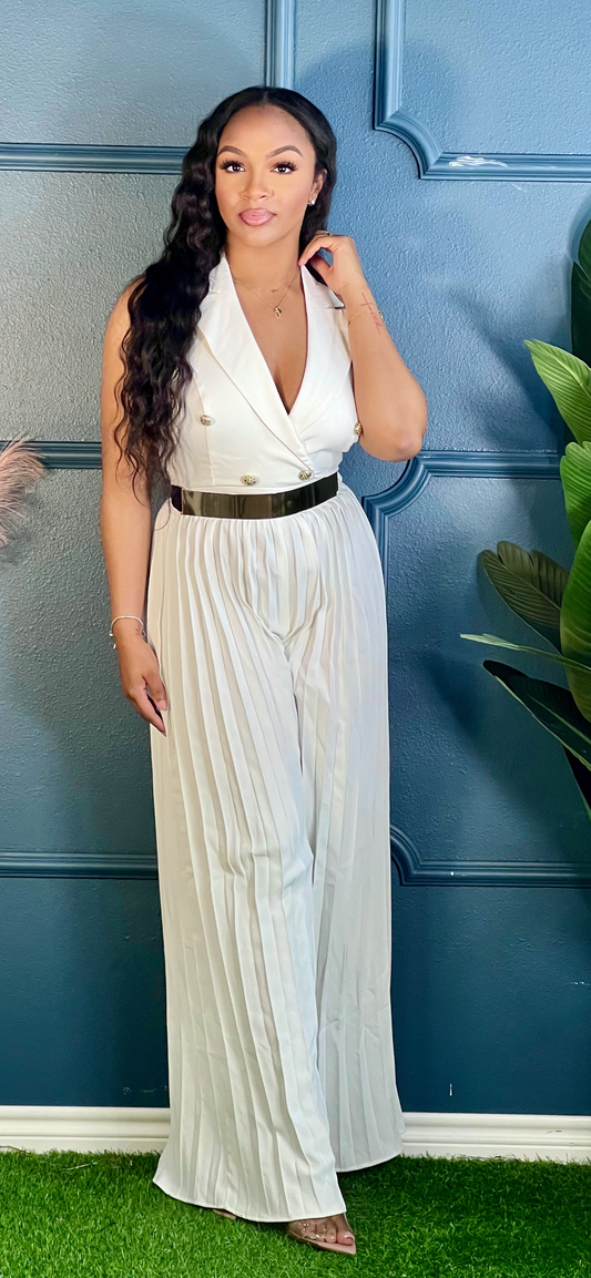 Seaux Pleated Jumpsuit-Off White