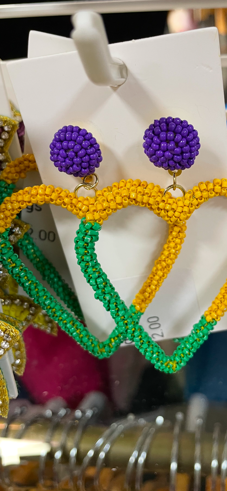 Mardi Gras Earrings-Open Heart