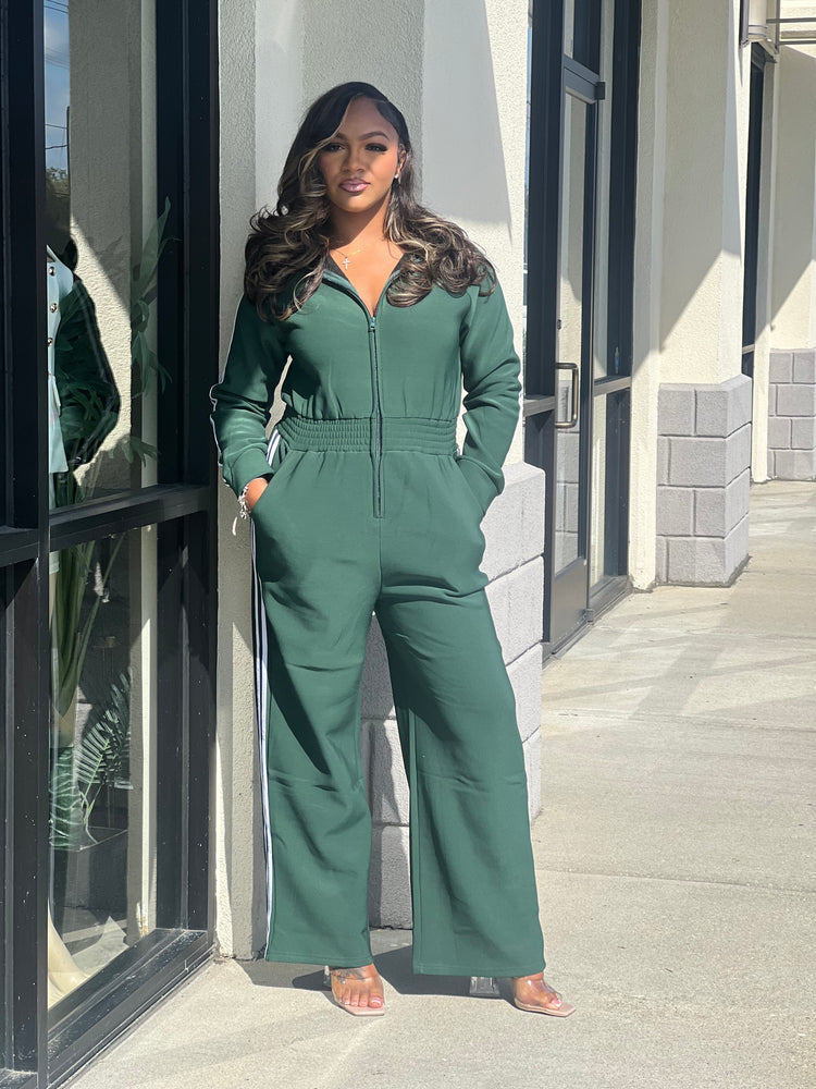 Zip-up Hooded Jumpsuit-Green