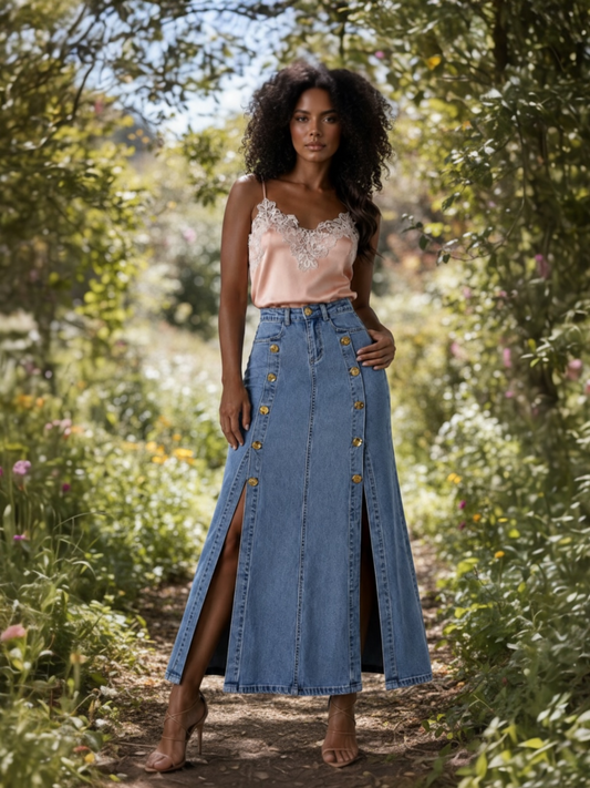 Fashionable Denim Maxi Skirt