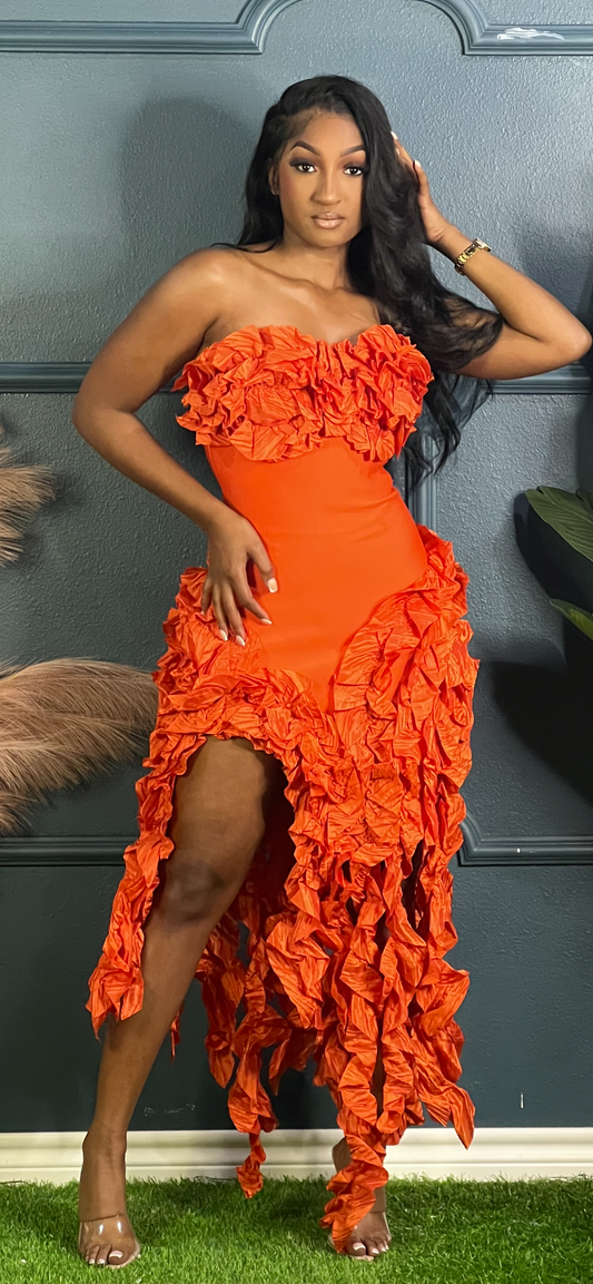 Beautiful Vine Party Dress Orange