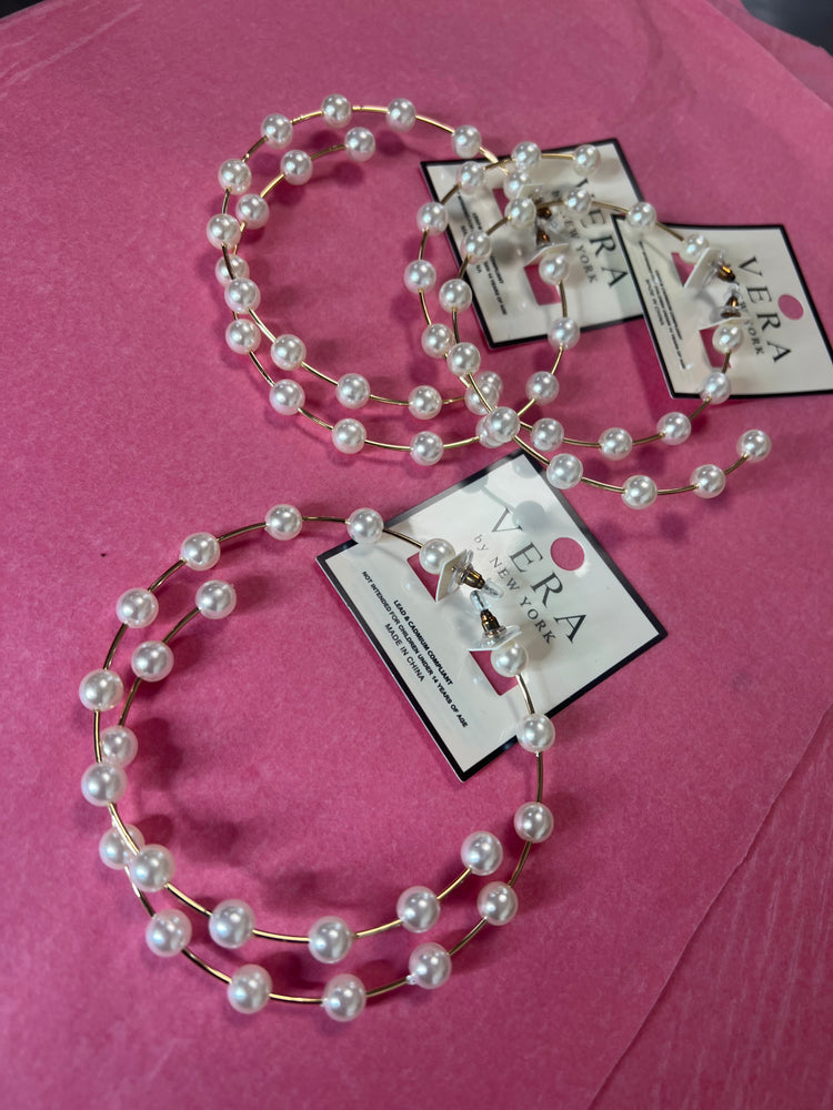 Large Space Pearl Hoop Earrings