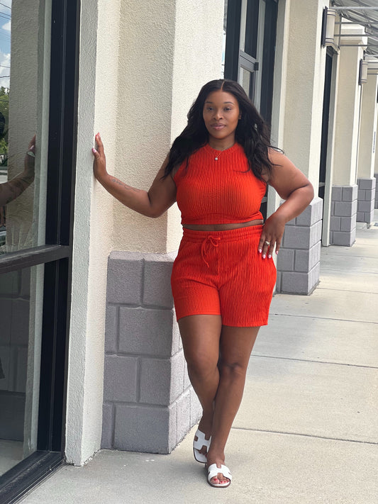 Casual Crinkle S Set-Rust