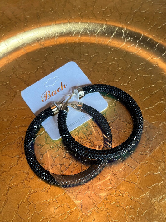 Elegant Hoop Earrings-Black