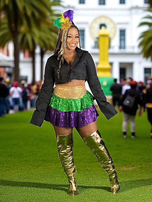Mardi Gras Sequin Block Skirt